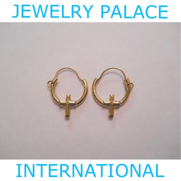 14K Gold Filled Simple Cross Hoop Earrings - Picture 1 of 4